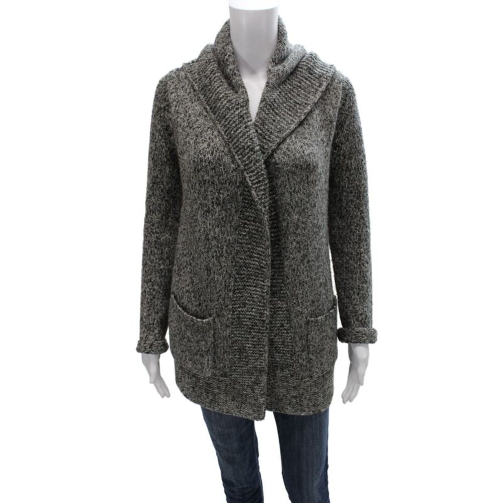 Theory Women Gray Merino Wool Collared Cardigan Long Sleeve Size PP